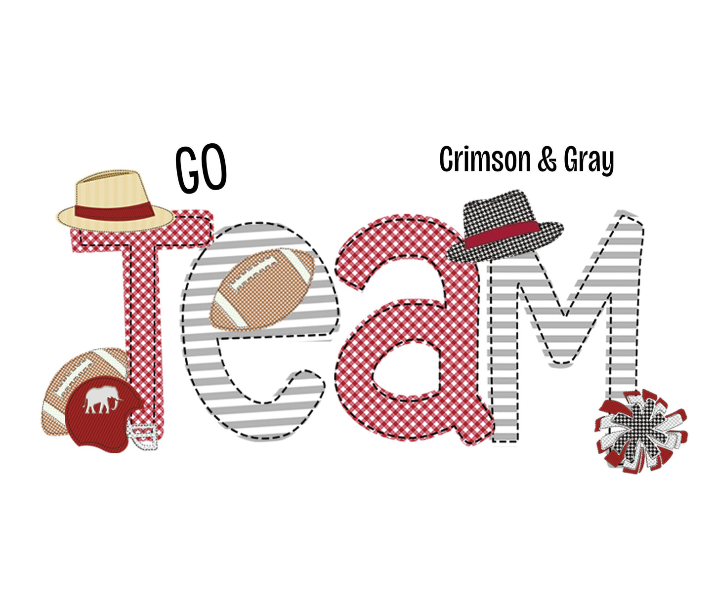 Faux Applique Football Alabama Crimson & White