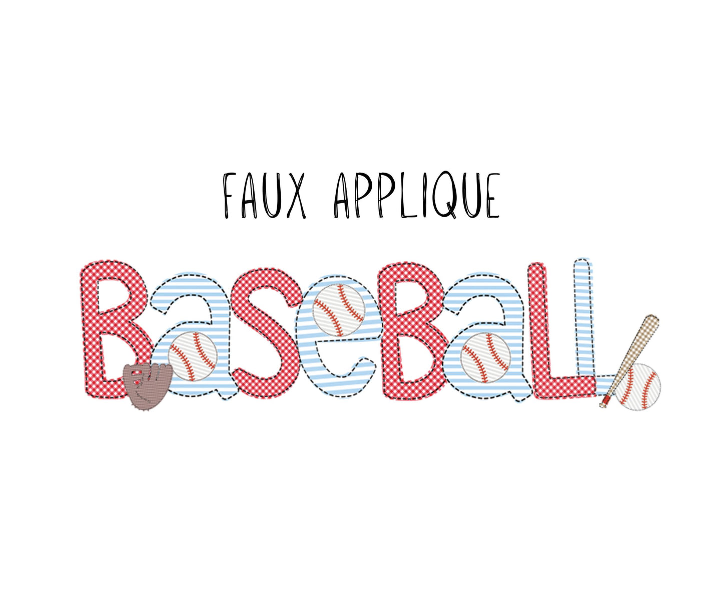 Faux Applique Baseball Font- Red & Baby Blue
