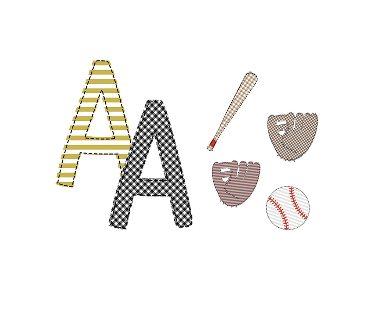 Faux Applique Baseball Font- Black & Vegas Gold