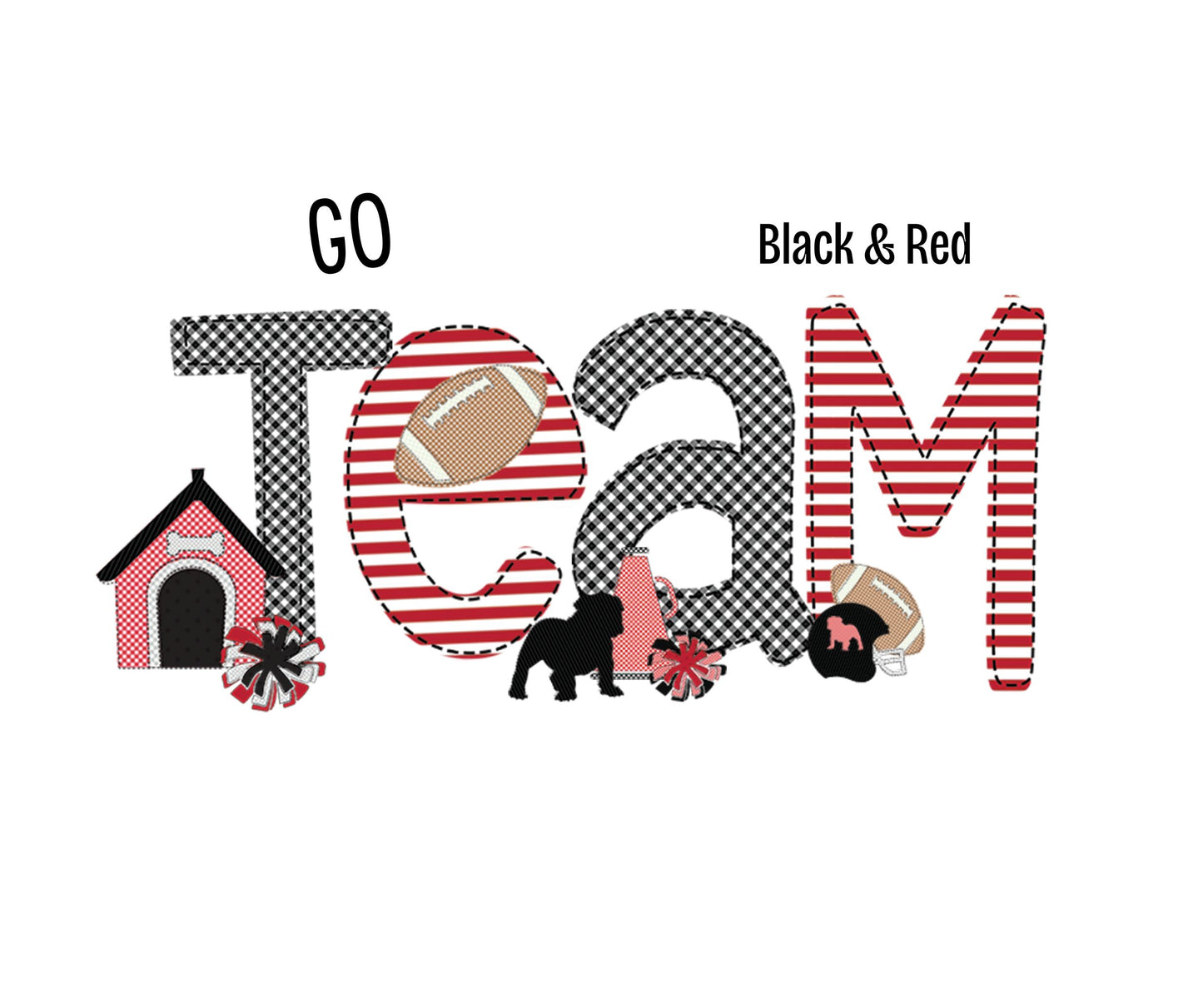 Faux Applique Football Georgia Black & Red