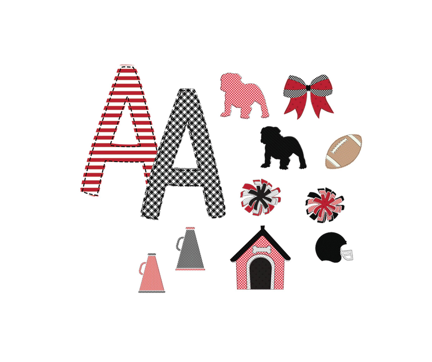Faux Applique Football Georgia Black & Red